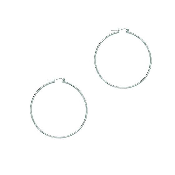 14K White Gold Ladies Shiny Hoop Earrings WLT266