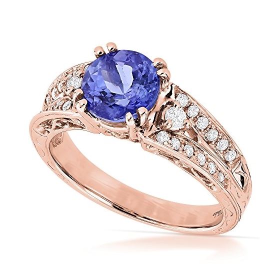 14K Natural Diamond Tanzanite Engagement Ring For