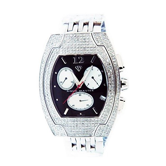 4.00Ct Diamond Black Face Stainless Steel Band Wat