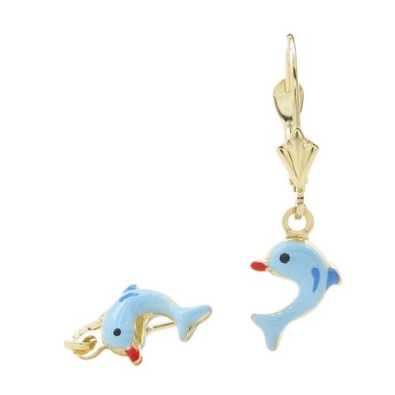 14K Yellow gold Dolphin chandelier earrings for Children/Kids web406 1