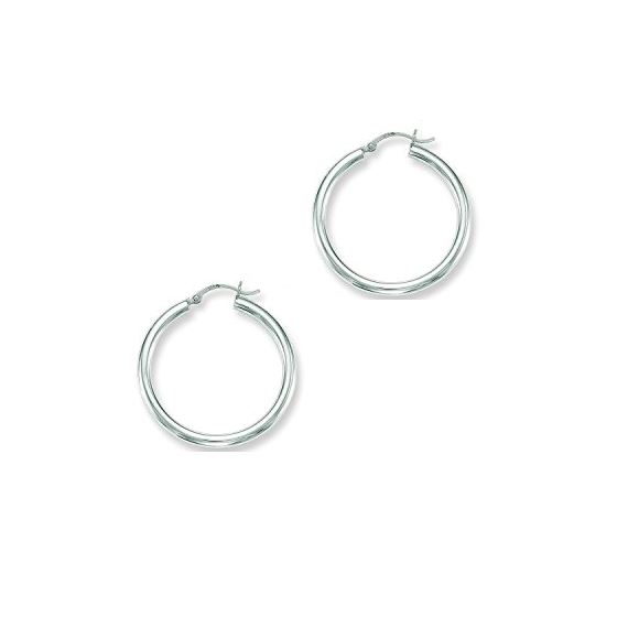 14K White Gold Ladies Shiny Hoop Earrings ER376