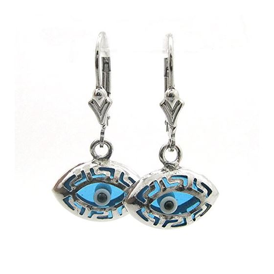 Ladies Silver evil eye dangle earrings 1