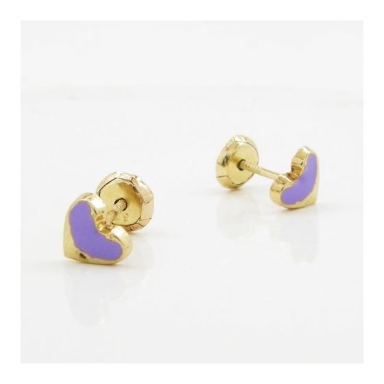 14K Yellow gold Heart stud earrings for Children/Kids web108 3