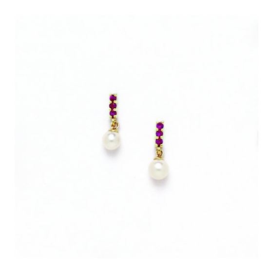 14K Yellow Gold genuine pearl and cz earrings screw back Size: Actual Image