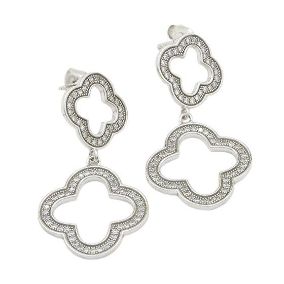 Womens Dual flower link cz chandelier earring Silver25 1