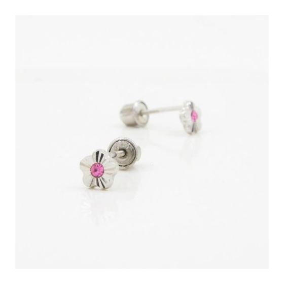 14K White gold Flower cz stud earrings for Children/Kids web484 3