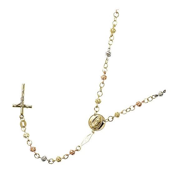 10K 3 TONE Gold HOLLOW ROSARY Chain - 30 Inches Long 3.51MM Wide 1
