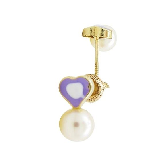 14K Yellow gold Heart pearl stud earrings for Children/Kids web156 1