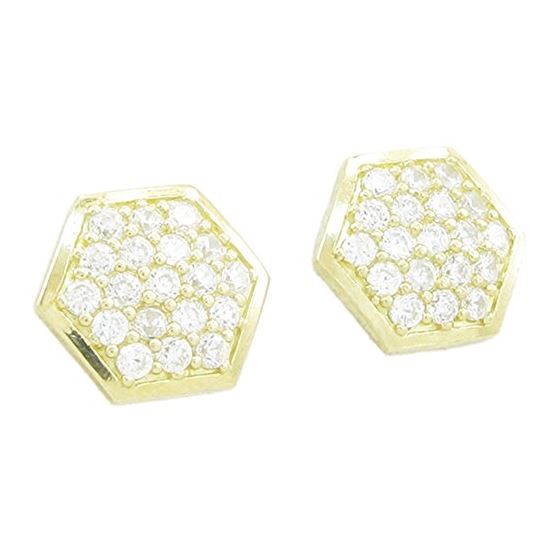 Mens 10k Yellow gold Polygon white cz stud earring ELMI28 1