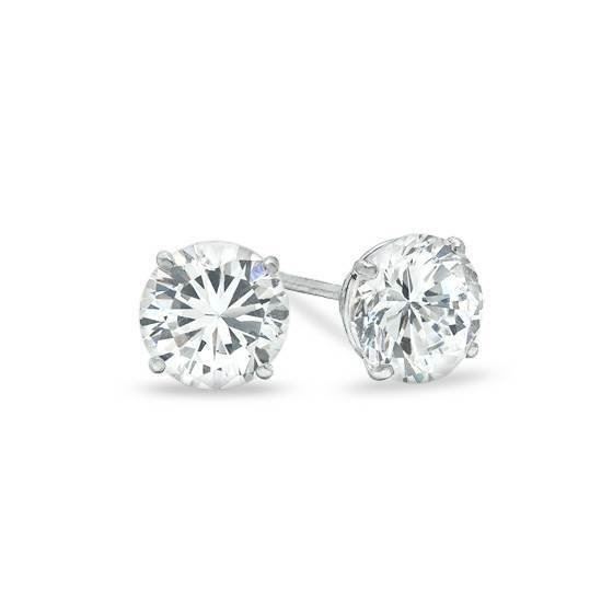 Unisex 14K Solid White Gold 8mm Round CZ Stud Earrings Brand New Free Box 38-9W Size unisex
