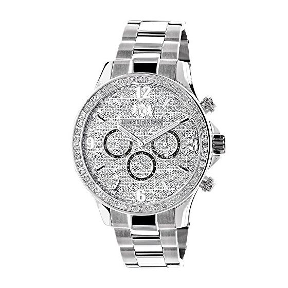 Liberty Mens Real Diamond Watch 2ct by Luxurman White Gold Plated Steel Band 1