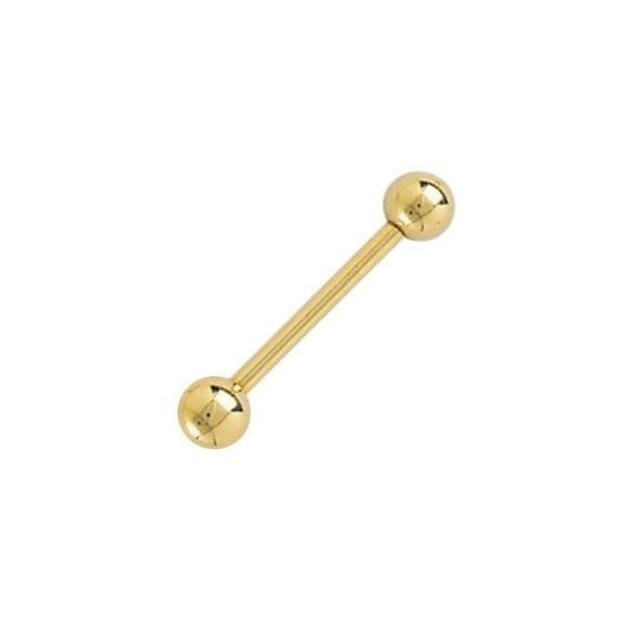 Solid 14KT Yellow GOLD 18ga BARBELL Ring - 1 Inch LENGTH