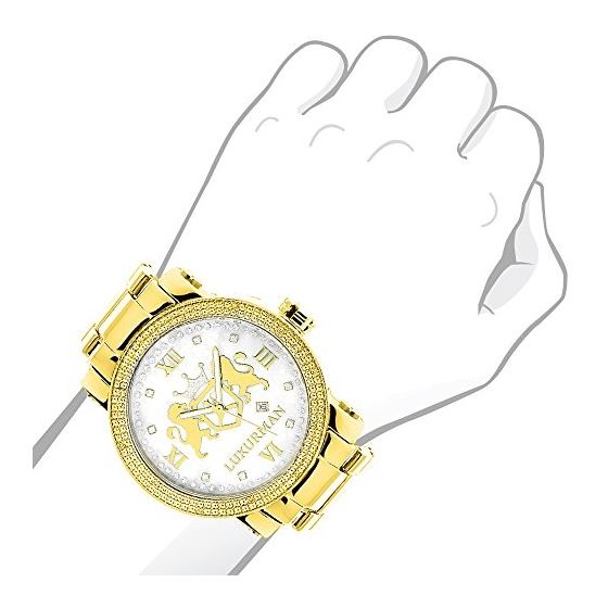 Oversized Yellow Gold Plated Real Diamond Watch-3