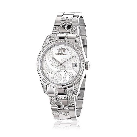 Tribeca Womens Real Diamond Bezel and Band Watch 3ct Platinum Plated by Luxurman 1