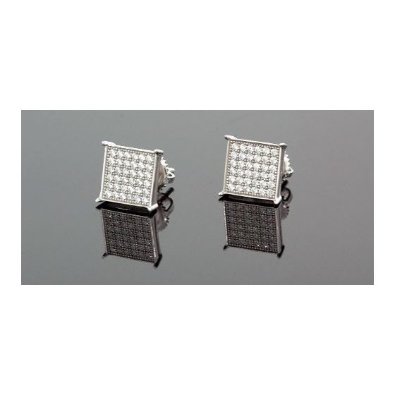 .925 Sterling Silver White Square White Crystal Micro Pave Unisex Mens Stud Earrings