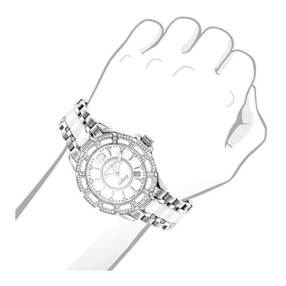 Ladies Real Diamond Watches: Luxurman White Ceramic Watch 1.25ct MOP Galaxy 3