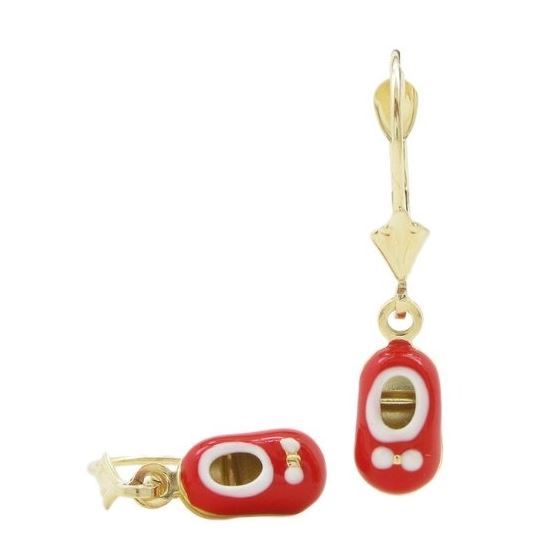 14K Yellow gold Baby shoe chandelier earrings for Children/Kids web468 1