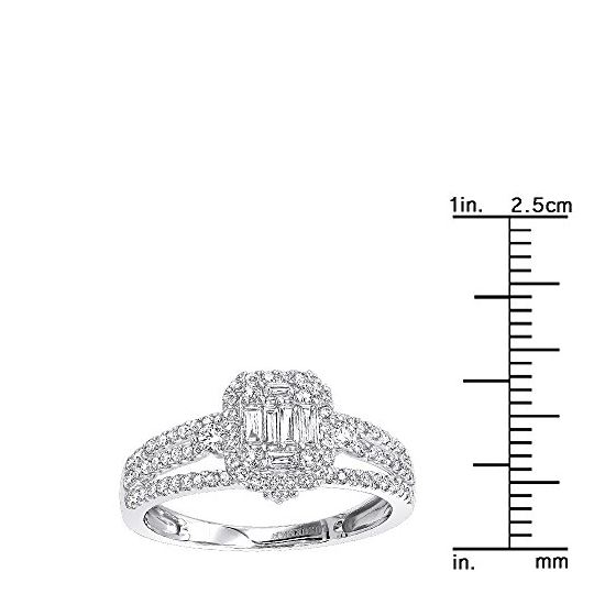 Ladies 14K Gold Affodbale Halo Baguette Diamond-3