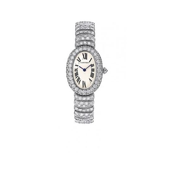 Cartier Baignoire Diamond 18kt White Gold Ladies Watch WB5103LM