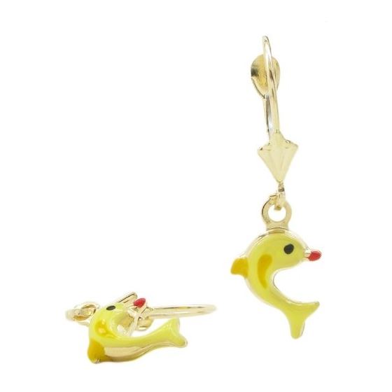 14K Yellow gold Dolphin chandelier earrings for Children/Kids web402 1