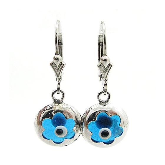 Ladies 925 Sterling Silver evil eye dangle earrings stud hoops fashion flower evil eye dangle earrin