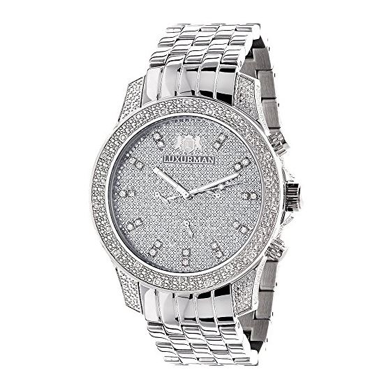 Luxurman Mens Diamond Watch 0.50 ct Silver Tone Stainless Steel Case 1