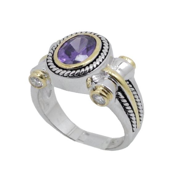 "Ladies .925 Italian Sterling Silver Purple Violet synthetic gemstone ring SAR50 6