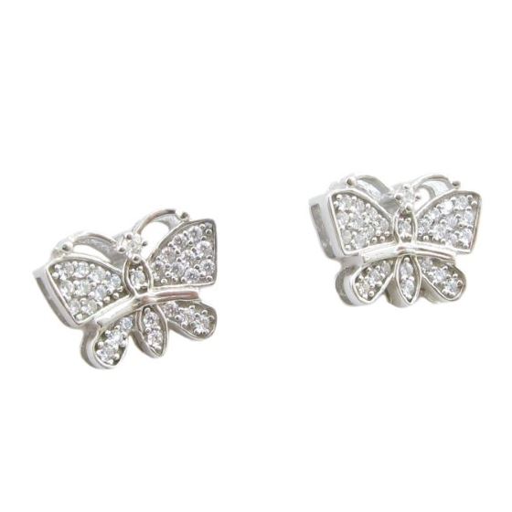 Womens .925 sterling silver White butterfly earring 1 MLCZ261 4mm thick and 11mm wide Size 1