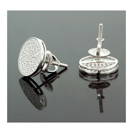 .925 Sterling Silver White Circle White Crystal Micro Pave Unisex Mens Stud Earrings 3