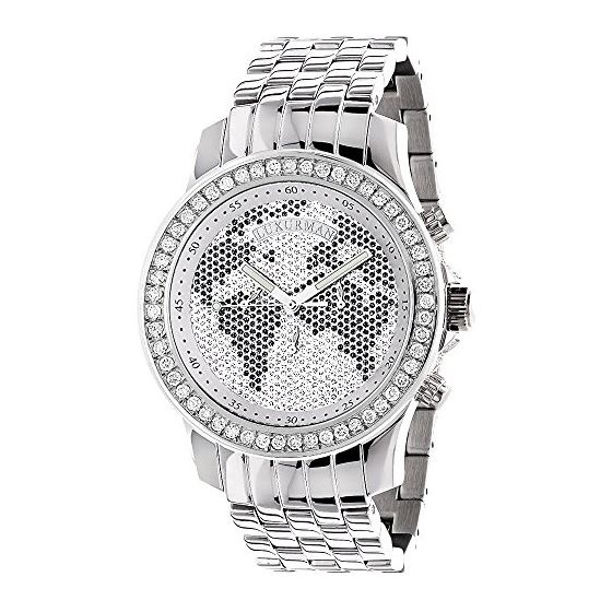 World Map Watches: Mens Diamond Watch 2.50Ct