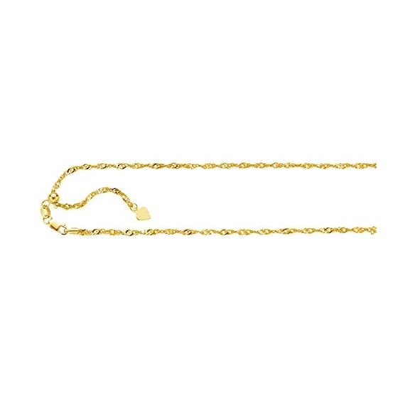 10K 22 inch long Yellow Gold 1.1mm wide Shiny Diamond Cut Adjustable Singapore Chain with Lobster Cl