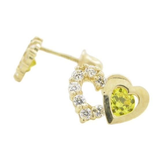 14K Yellow gold Dual heart cz stud earrings for Children/Kids web289 1
