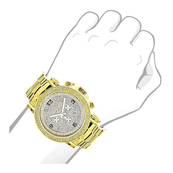 Mens Oversized Real Diamond Luxurman Watch 0.25ct Yellow Gold Chronograph 3