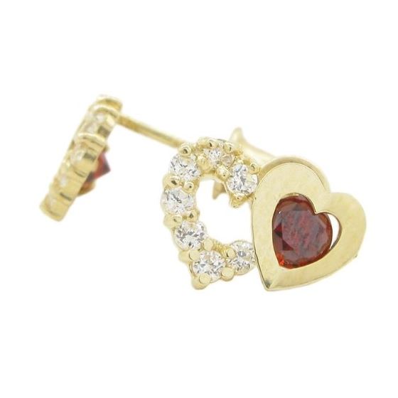 14K Yellow gold Dual heart cz stud earrings for Children/Kids web285 1