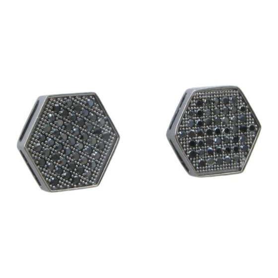 Mens .925 sterling silver Black hexagon earring 1 MLCZ219 3mm thick and 12mm wide Size 1