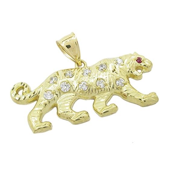 Mens 10k Yellow gold Red and white gemstone cougar charm EGP86 1