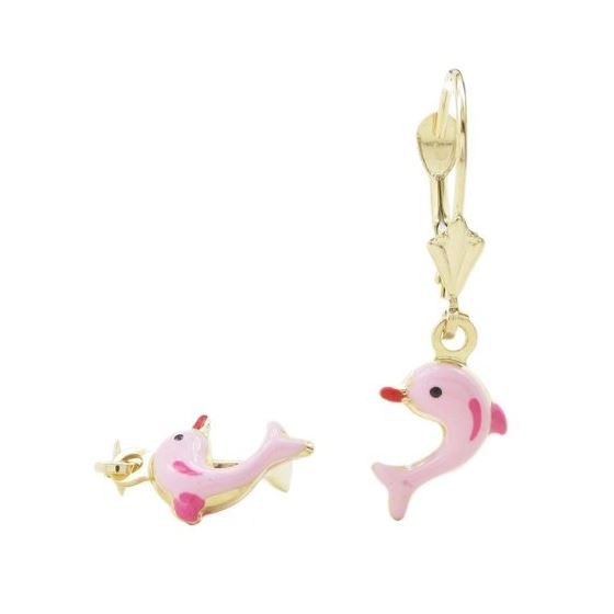 14K Yellow gold Dolphin chandelier earrings for Children/Kids web405 1