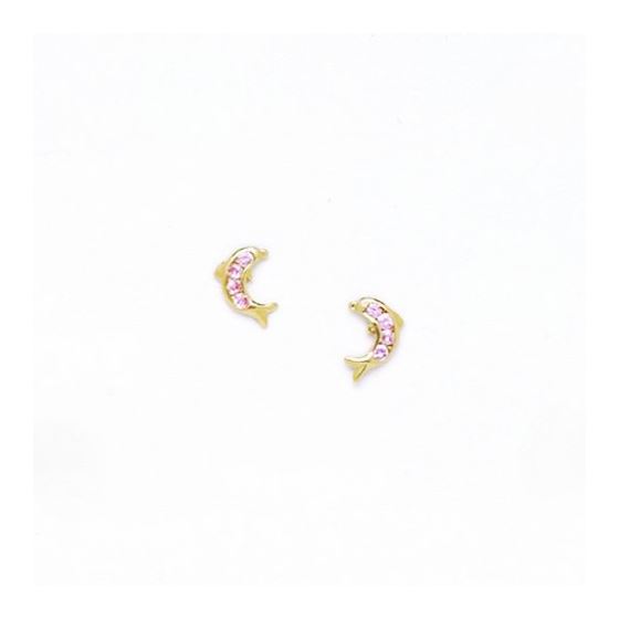 14K Yellow Gold dolphin with stones earrings screw back Size: Actual Image