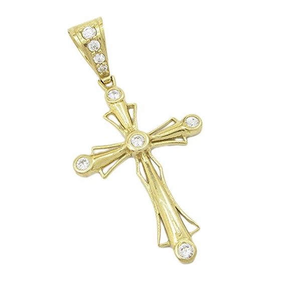 Mens 10k Yellow gold White gemstone jesus cross charm EGP99 1