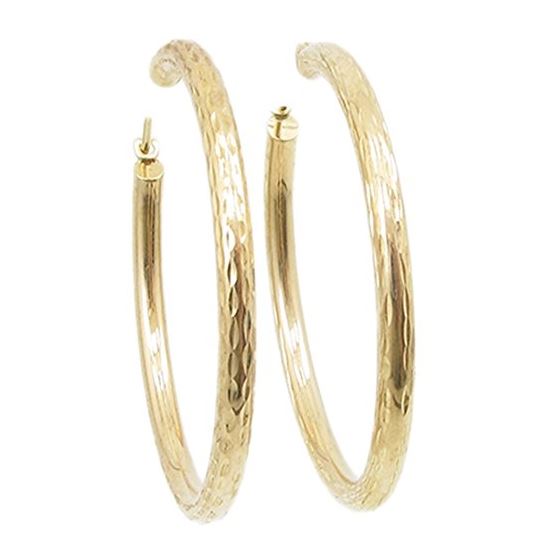10k Yellow Gold earrings Diamond cut hoop AGBE6 1