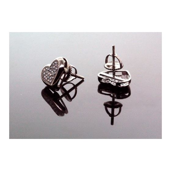 .925 Sterling Silver Black Heart Black Onyx Crystal Micro Pave Unisex Mens Stud Earrings 9mm 3
