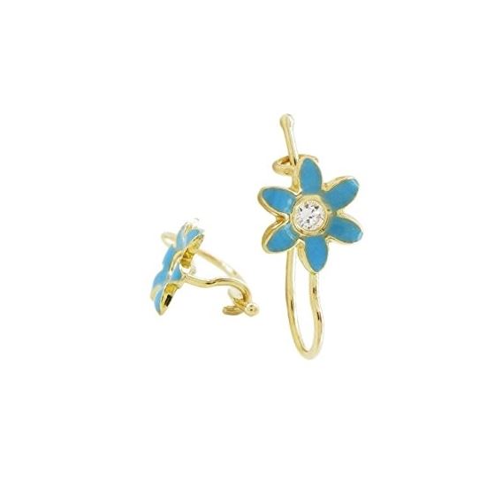 14K Yellow gold Flower cz hoop earrings for Children/Kids web43 1