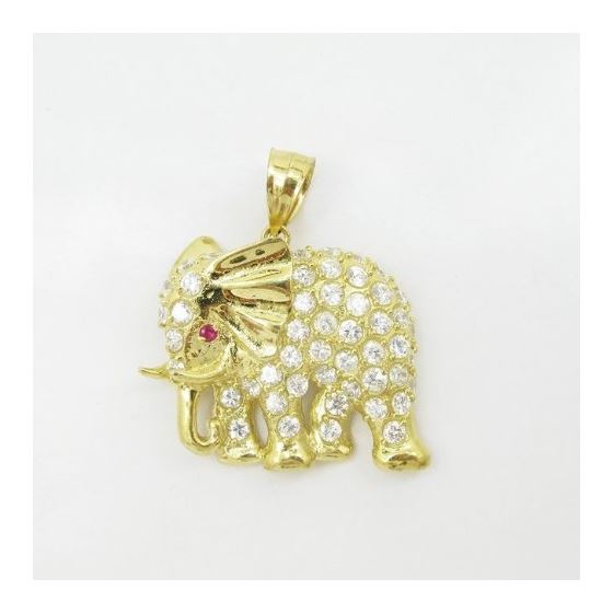 Womens 10k Yellow gold White and red gemstone elephant charm EGP34 3