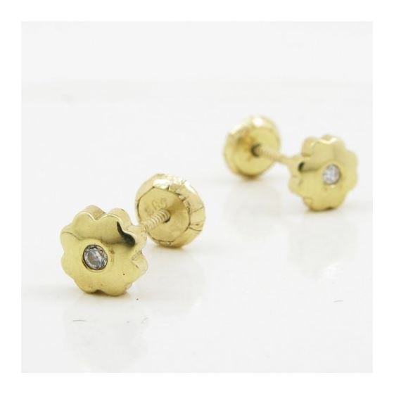 14K Yellow gold Flower cz stud earrings for Children/Kids web177 3