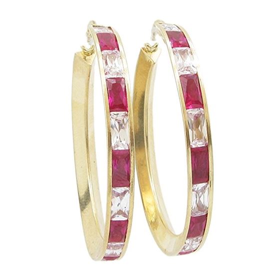 Womens 10k Yellow gold Pink white cz hoop earring ELMI2 1