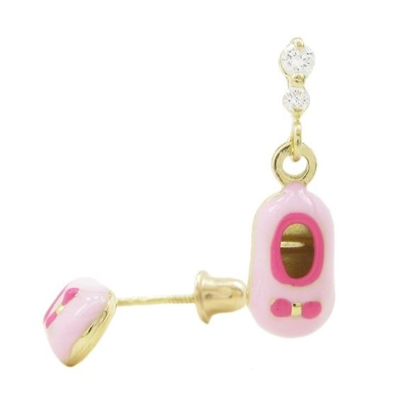 14K Yellow gold Baby shoe cz chandelier earrings for Children/Kids web374 1