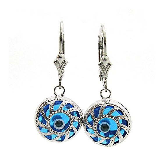 Sterling Silver evil eye dangle earrings fancy stud hoops 1