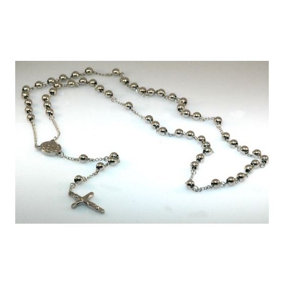 "Mens White Stainless Steel Rosary Necklace with Cross - 28"" 1"
