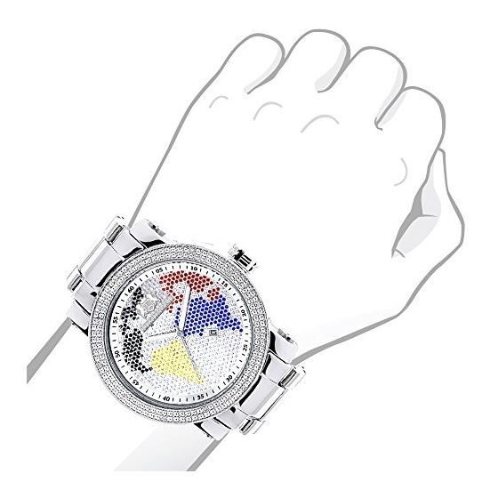 World Map Mens Real Diamond Watch 0.12ct Interchangeable Straps by Luxurman 3