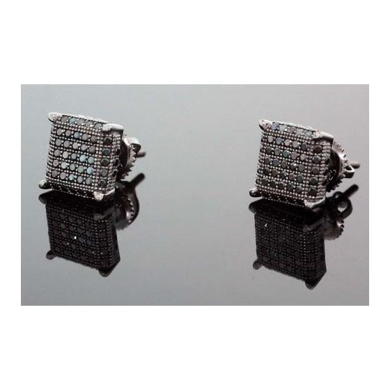 .925 Sterling Silver Black Square Black Onyx Crystal Micro Pave Unisex Mens Stud Earrings 8mm 1